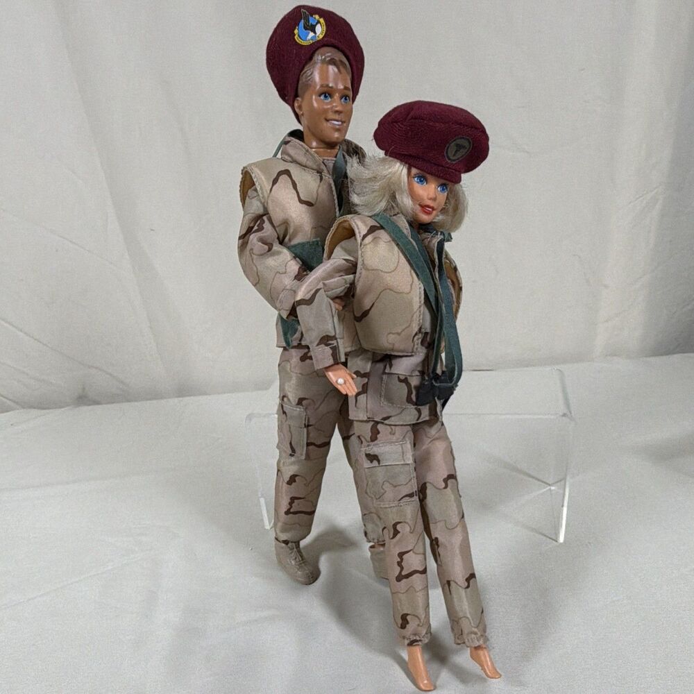 1992 Mattel Stars 'N Stripes Army Barbie & Ken 101st Airborne Doll Lot - Vintage